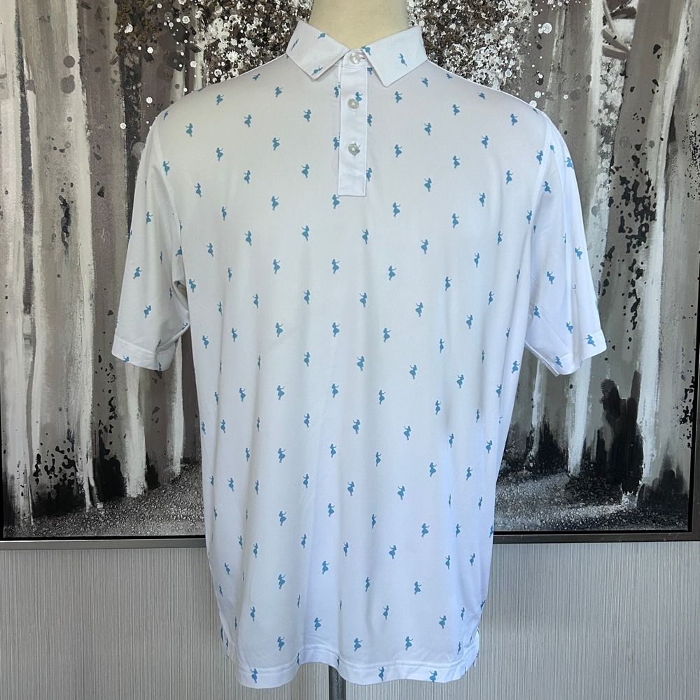 Straight Down Mens White Blue Hula Dancer Pattern Golf Polo - Size XL